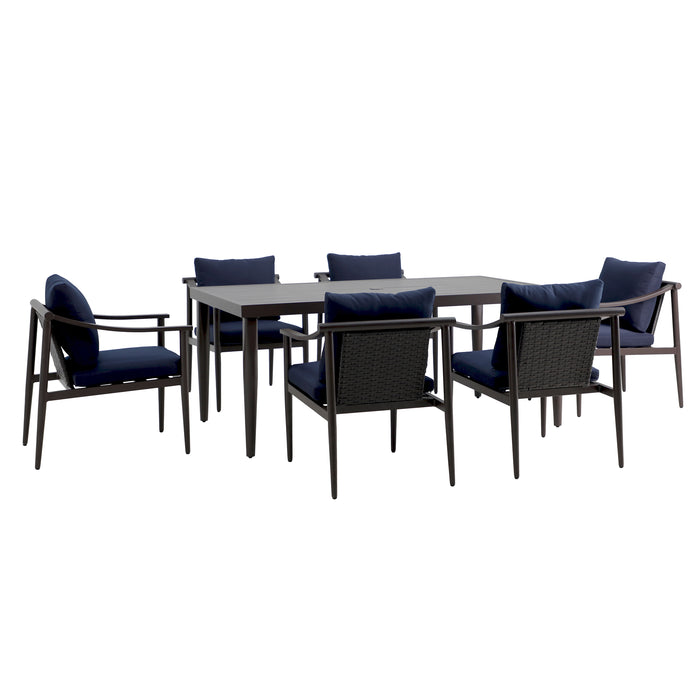 MOANA PATIO 7PCS DINING SET -  TABLE W/6 BLUE CHAIRS