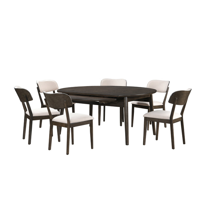 REX -65" ROUND DINING TABLE WITH LEAVES+6 CHAIRS