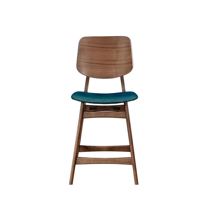OSCAR COUNTER CHAIR WITH TEAL CUSHION-WALNUT