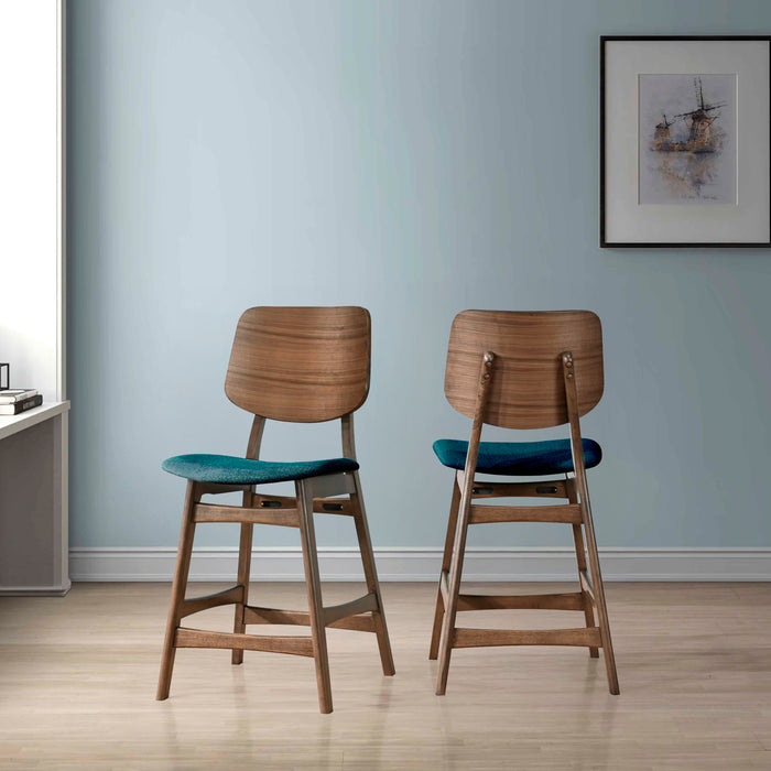 OSCAR COUNTER CHAIR WITH TEAL CUSHION-WALNUT