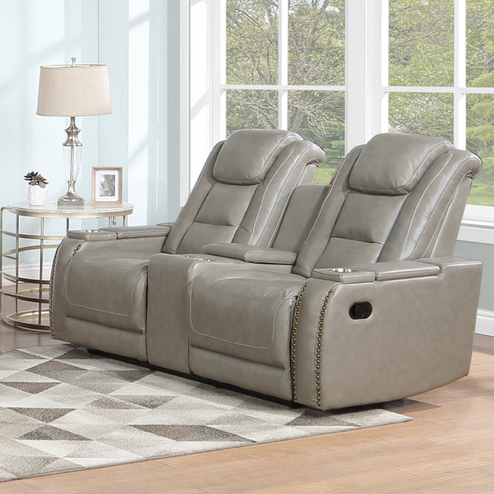 BRECKENRIDGE II CONSOLE LOVESEAT W/ DUAL RECLINERS-LT GRAY