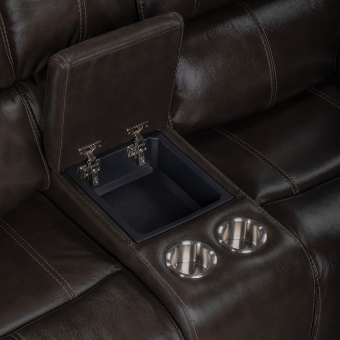 BROOKINGS CONSOLE LOVESEAT W/ DUAL RECLINERS-CHARCOAL