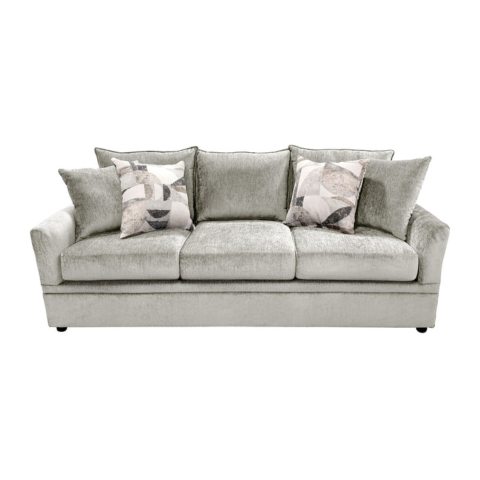 SYLVIE SOFA W/4 ACCENT PILLOWS-LUSH SILVER GRAY