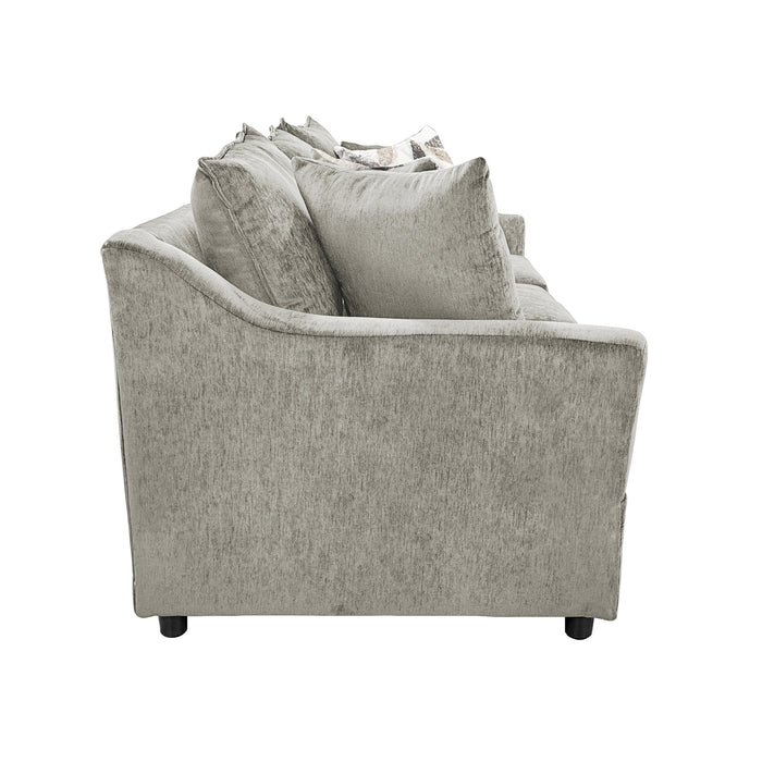 SYLVIE SOFA W/4 ACCENT PILLOWS-LUSH SILVER GRAY