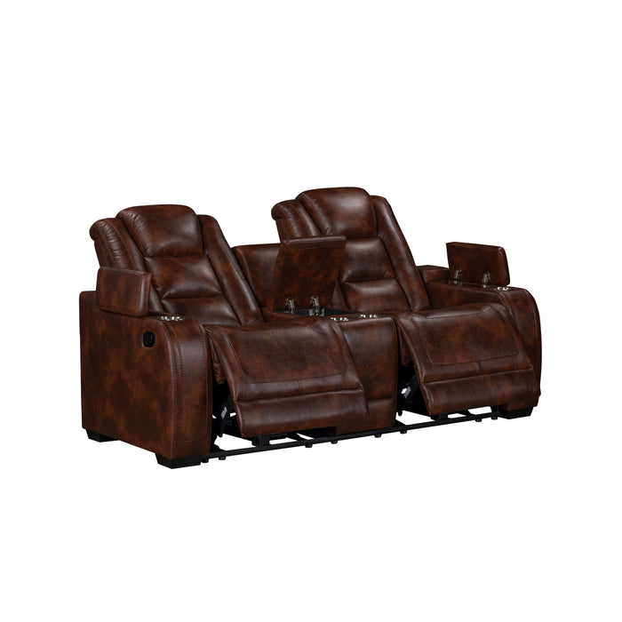 CHESTER RECLINING CONSOLE LOVESEAT-BROWN