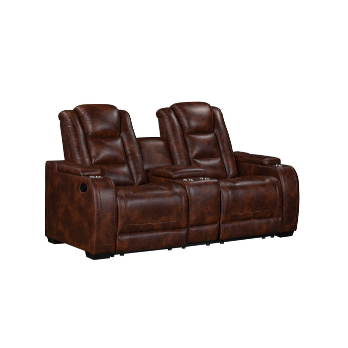 CHESTER RECLINING CONSOLE LOVESEAT-BROWN
