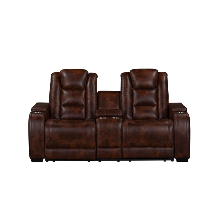 CHESTER RECLINING CONSOLE LOVESEAT W/PWR HR & FR-BROWN