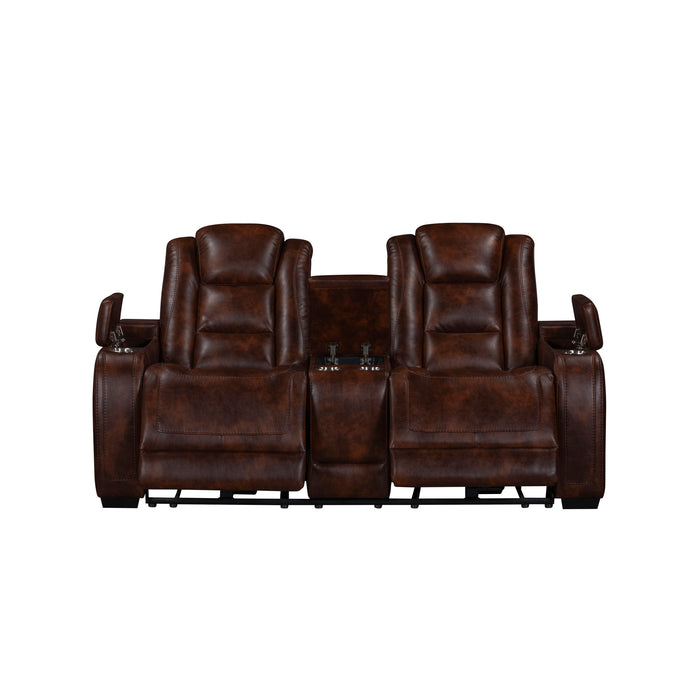 CHESTER RECLINING CONSOLE LOVESEAT W/PWR HR & FR-BROWN