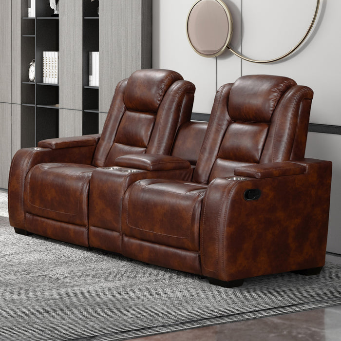 CHESTER RECLINING CONSOLE LOVESEAT-BROWN