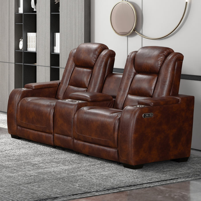 CHESTER RECLINING CONSOLE LOVESEAT W/PWR HR & FR-BROWN