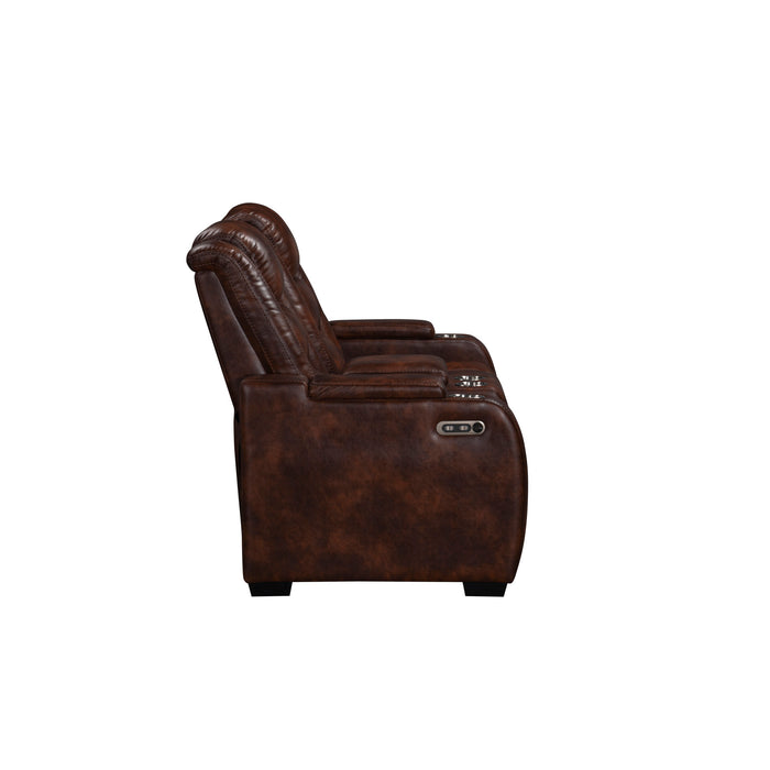 CHESTER RECLINING CONSOLE LOVESEAT W/PWR HR & FR-BROWN