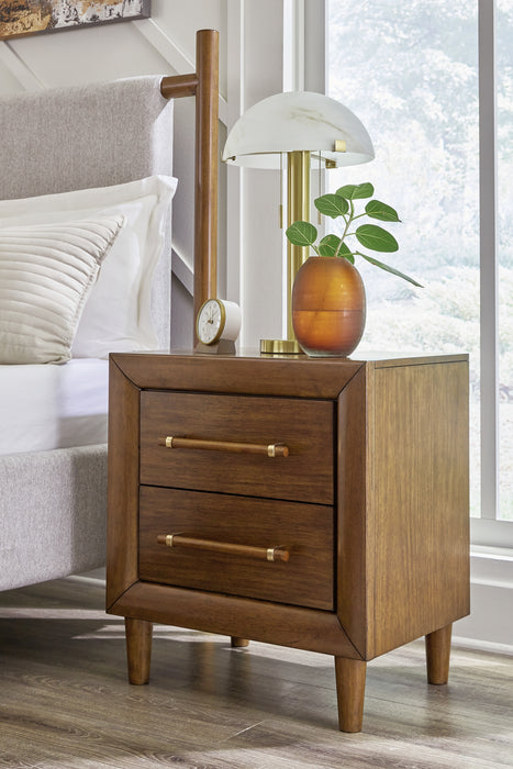 Lyncott California King Upholstered Bed with Mirrored Dresser, Chest and Nightstand