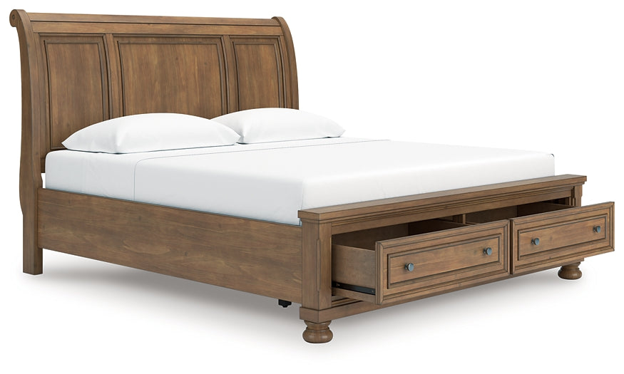 Feddinger King Storage Sleigh Bed with Mirrored Dresser and Nightstand