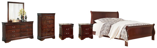 Alisdair California King Sleigh Bed with Mirrored Dresser, Chest and 2 Nightstands JR Furniture Store