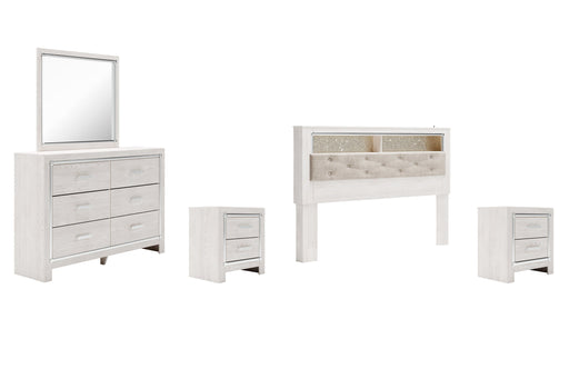Altyra King Bookcase Headboard with Mirrored Dresser and 2 Nightstands JR Furniture Store