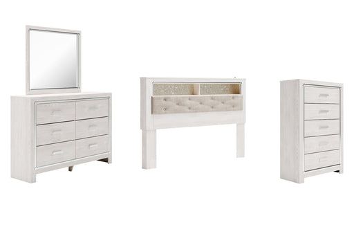 Altyra King Bookcase Headboard with Mirrored Dresser and Chest JR Furniture Store