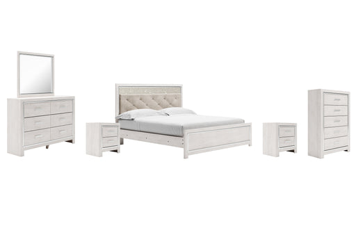 Altyra King Panel Bed with Mirrored Dresser, Chest and 2 Nightstands JR Furniture Store