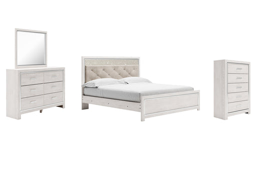 Altyra King Panel Bed with Mirrored Dresser and Chest JR Furniture Store