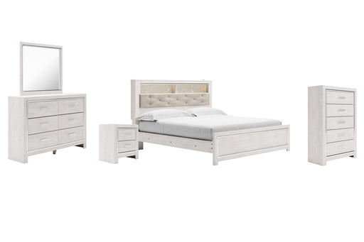 Altyra King Panel Bookcase Bed with Mirrored Dresser, Chest and Nightstand JR Furniture Store