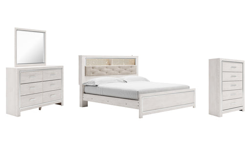 Altyra King Panel Bookcase Bed with Mirrored Dresser and Chest JR Furniture Store