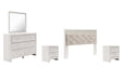 Altyra King Panel Headboard with Mirrored Dresser, Chest and 2 Nightstands JR Furniture Store