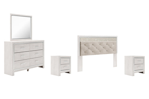 Altyra King Panel Headboard with Mirrored Dresser, Chest and 2 Nightstands JR Furniture Store