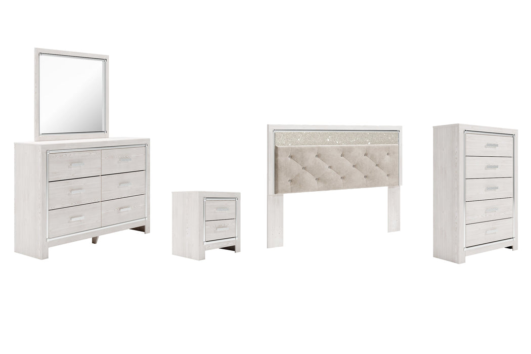 Altyra King Panel Headboard with Mirrored Dresser, Chest and Nightstand JR Furniture Store