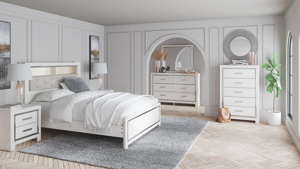 Altyra Queen Bookcase Headboard with Mirrored Dresser, Chest and Nightstand JR Furniture Store