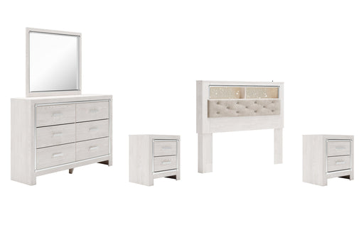 Altyra Queen Bookcase Headboard with Mirrored Dresser and 2 Nightstands JR Furniture Store