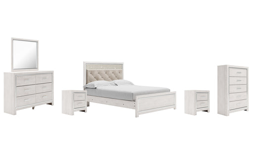Altyra Queen Panel Bed with Mirrored Dresser, Chest and 2 Nightstands JR Furniture Store