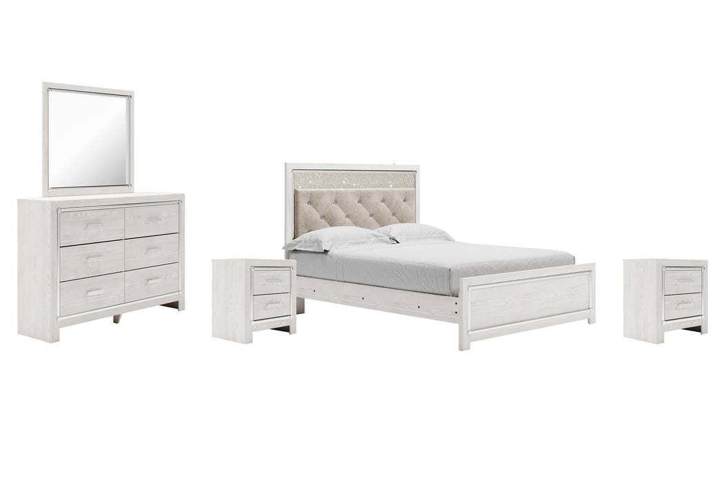 Altyra Queen Panel Bed with Mirrored Dresser and 2 Nightstands JR Furniture Store