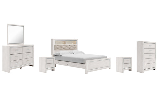 Altyra Queen Panel Bookcase Bed with Mirrored Dresser, Chest and 2 Nightstands JR Furniture Store