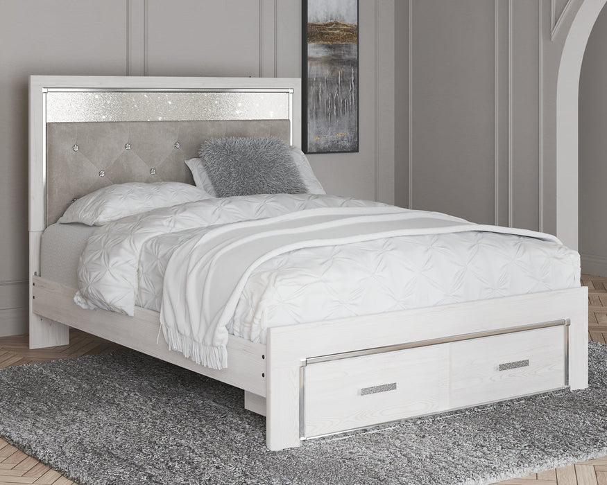 Altyra Queen Upholstered Storage Bed with Mirrored Dresser and Nightstand JR Furniture Store