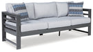 Amora Outdoor Sofa and Loveseat with Coffee Table and 2 End Tables JR Furniture Store