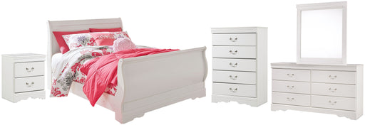 Anarasia Full Sleigh Bed with Mirrored Dresser, Chest and Nightstand JR Furniture Store