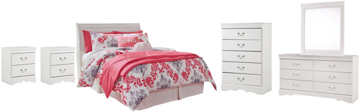 Anarasia Full Sleigh Headboard with Mirrored Dresser, Chest and 2 Nightstands JR Furniture Store