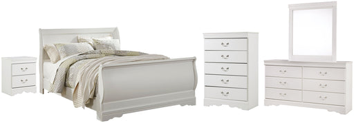 Anarasia Queen Sleigh Bed with Mirrored Dresser, Chest and Nightstand JR Furniture Store