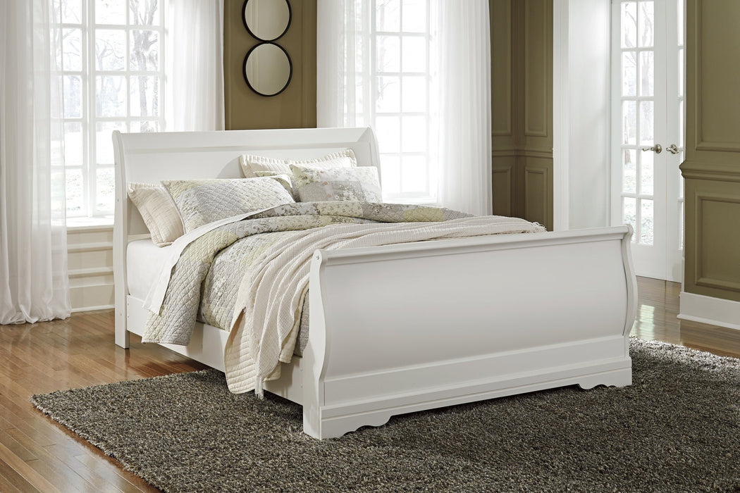 Anarasia Queen Sleigh Bed with Mirrored Dresser and Nightstand JR Furniture Store
