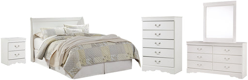 Anarasia Queen Sleigh Headboard with Mirrored Dresser, Chest and Nightstand JR Furniture Store