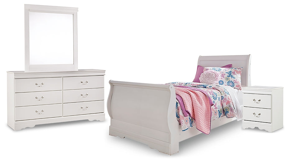 Anarasia Twin Sleigh Bed with Mirrored Dresser and Nightstand JR Furniture Store