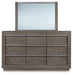 Anibecca California King Upholstered Bed with Mirrored Dresser JR Furniture Store
