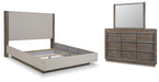 Anibecca California King Upholstered Bed with Mirrored Dresser JR Furniture Store