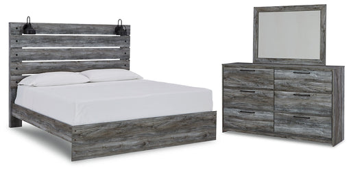 Baystorm King Panel Bed with Mirrored Dresser JR Furniture Store