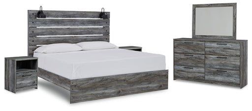Baystorm King Panel Bed with Mirrored Dresser and 2 Nightstands JR Furniture Store