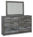 Baystorm King Panel Headboard with Mirrored Dresser, Chest and 2 Nightstands JR Furniture Store