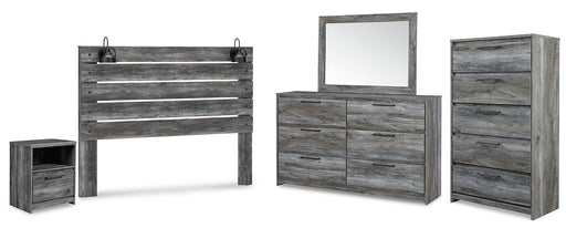 Baystorm King Panel Headboard with Mirrored Dresser, Chest and Nightstand JR Furniture Store