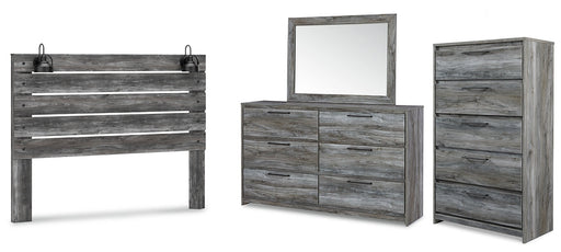 Baystorm King Panel Headboard with Mirrored Dresser and Chest JR Furniture Store