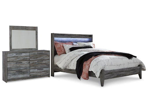 Baystorm Queen Panel Bed with Mirrored Dresser JR Furniture Store