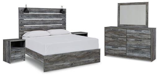 Baystorm Queen Panel Bed with Mirrored Dresser and 2 Nightstands JR Furniture Store