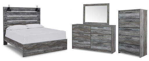Baystorm Queen Panel Bed with Mirrored Dresser and Chest JR Furniture Store